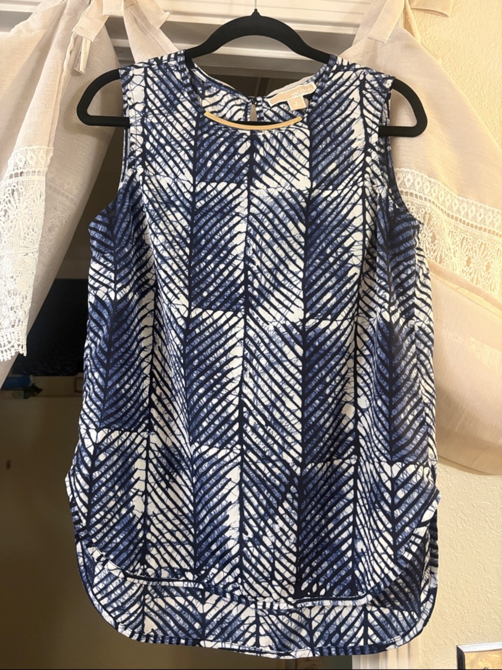 Michael Kors Navy and White Printed Sleeveless Camisole